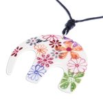 Ceramic pendant necklace, 'Delightful Daisies' - Floral Elephant Ceramic Pendant Necklace from Thailand