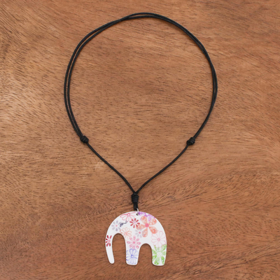 Halskette mit Keramikanhänger - Florale Elefanten-Keramik-Anhänger-Halskette aus Thailand
