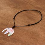 Ceramic pendant necklace, 'Delightful Daisies' - Floral Elephant Ceramic Pendant Necklace from Thailand