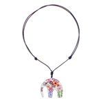 Ceramic pendant necklace, 'Delightful Daisies' - Floral Elephant Ceramic Pendant Necklace from Thailand