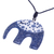 Ceramic pendant necklace, 'Dark Floral Elephant' - Blue and White Floral Elephant Ceramic Pendant Necklace