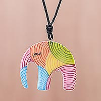 Ceramic pendant necklace, 'Rainbow Elephant' - Colorful Elephant Ceramic Pendant Necklace from Thailand
