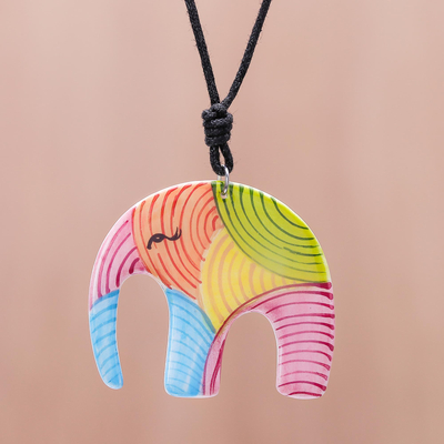 Halskette mit Keramikanhänger - Bunte Elefanten-Keramik-Anhänger-Halskette aus Thailand