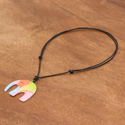 Ceramic pendant necklace, 'Rainbow Elephant' - Colorful Elephant Ceramic Pendant Necklace from Thailand