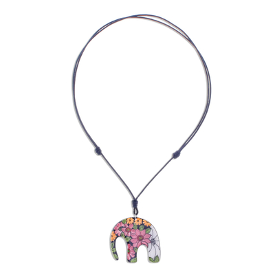 Halskette mit Keramikanhänger - Bunte florale Elefanten-Keramik-Anhänger-Halskette