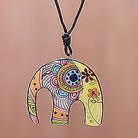 Ceramic pendant necklace, 'Elephant Hippie'