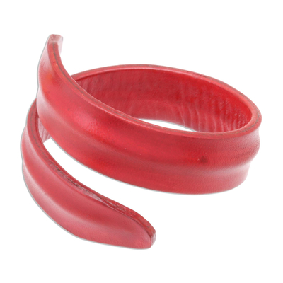 Modern Leather Wrap Bracelet in Red from Thailand