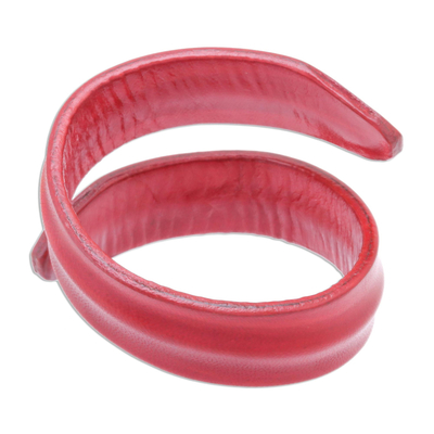 Leather wrap bracelet, 'Simple Caress in Red' - Modern Leather Wrap Bracelet in Red from Thailand