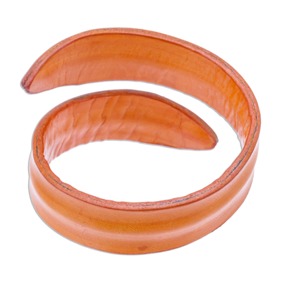 Leather wrap bracelet, 'Simple Caress in Orange' - Modern Leather Wrap Bracelet in Orange from Thailand