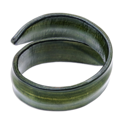 Leather wrap bracelet, 'Simple Caress in Green' - Modern Leather Wrap Bracelet in Green from Thailand