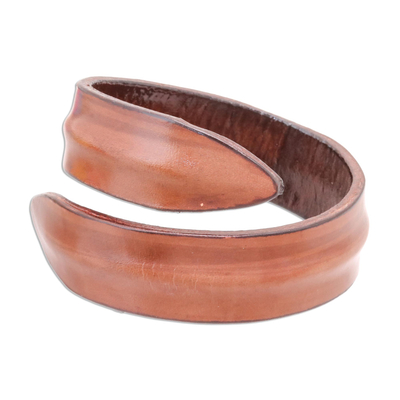 Modern Leather Wrap Bracelet in Brown from Thailand