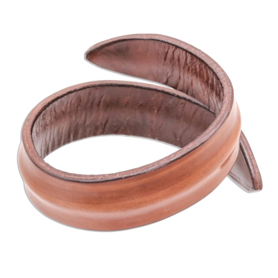 Leather wrap bracelet, 'Simple Caress in Brown' - Modern Leather Wrap Bracelet in Brown from Thailand