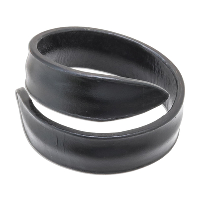 Modern Leather Wrap Bracelet in Black from Thailand