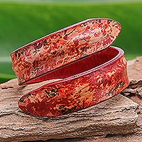 Leather wrap bracelet, 'Abstract Speckle in Red' - Abstract Design Leather Wrap Bracelet in Red from Thailand