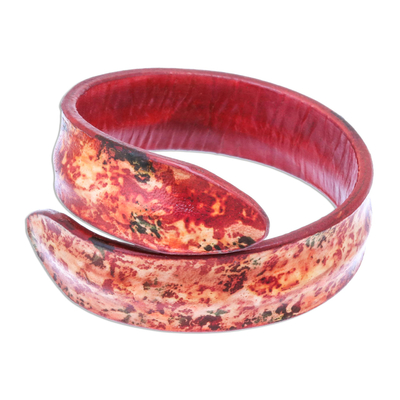 Abstract Design Leather Wrap Bracelet in Red from Thailand