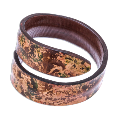 Abstract Design Leather Wrap Bracelet in Brown from Thailand
