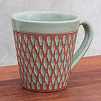 Celadon ceramic mug, Ginger Green Honeycomb