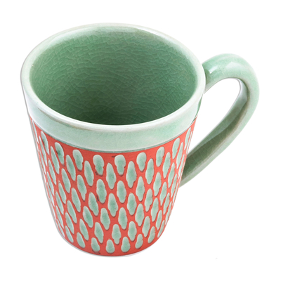 Taza de cerámica celadón - Taza de cerámica verde celadón incisa hecha a mano