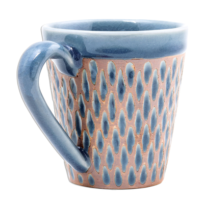 Celadon-Keramikbecher - Handgefertigter Becher aus blauer, eingeschnittener Seladon-Keramik
