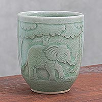 Celadon ceramic teacup, Elephant Forest