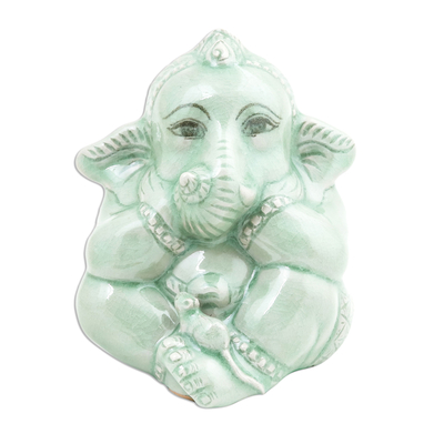 Green Celadon Ceramic Ganesha Sculpture from Thailand