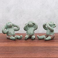 Celadon ceramic figurines, Green Monkeys (set of 3)