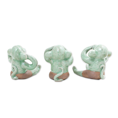 Figuritas de cerámica Celadon, (juego de 3) - Figuras de mono sabio de cerámica Celadon (juego de 3)