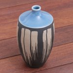 Celadon ceramic vase, 'Grey Cascade' - Celadon Ceramic Vase in Blue from Thailand