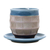 Celadon ceramic cup and saucer, 'Comfort Etches' - Blue and Brown Celadon Ceramic Cup and Saucer from Thailand