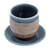 Tasse und Untertasse aus Celadon-Keramik, „Comfort Etches“ – Blaue und braune Tasse und Untertasse aus Celadon-Keramik aus Thailand