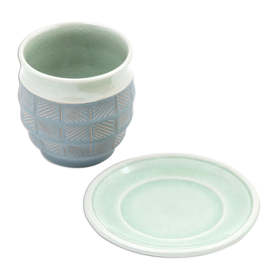 Taza y plato de cerámica Celadon - Taza y plato de cerámica Celadon en verde de Tailandia