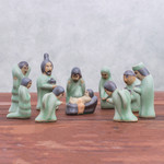 Celadon ceramic nativity scene, 'Nativity of Love' (10 piece) - Celadon Ceramic Nativity Scene from Thailand (10 Piece)