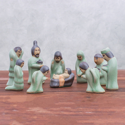 Seladon-Keramik-Krippe, (10 Stück) - Seladon-Keramik-Krippe aus Thailand (10 Stück)