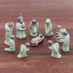 Celadon ceramic nativity scene, 'Nativity of Love' (10 piece) - Celadon Ceramic Nativity Scene from Thailand (10 Piece)