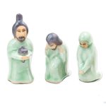Celadon ceramic nativity scene, 'Nativity of Love' (10 piece) - Celadon Ceramic Nativity Scene from Thailand (10 Piece)