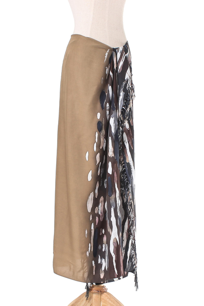 Cotton sarong, 'Umber Bark' - Hand-Painted Cotton Sarong in Umber from Thailand
