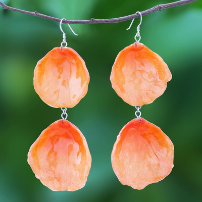 Ohrhänger aus natürlichen Rosenblättern - Natürliche Rosenblüten-Ohrhänger in Orange aus Thailand