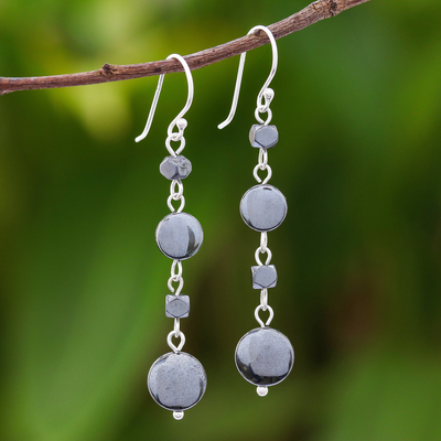 Hematite dangle earrings, 'Grey Gleam' - Natural Hematite Dangle Earrings from Thailand