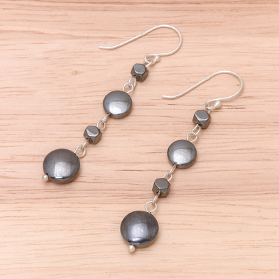 Hematite dangle earrings, 'Grey Gleam' - Natural Hematite Dangle Earrings from Thailand