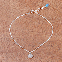 Sea Life-Themed Karen Silver and Quartz Anklet from Thailand,'Charming Shell'