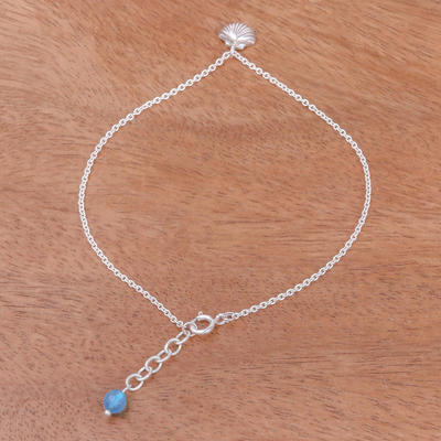 Silver and quartz anklet, 'Charming Shell' - Sea Life-Themed Karen Silver and Quartz Anklet from Thailand