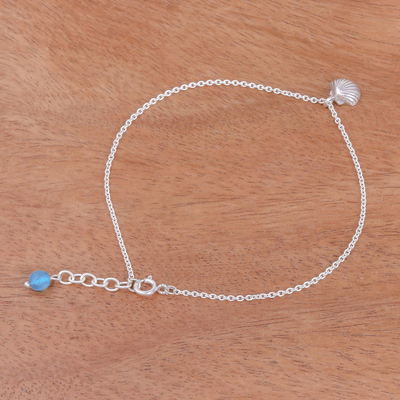 Silver and quartz anklet, 'Charming Shell' - Sea Life-Themed Karen Silver and Quartz Anklet from Thailand