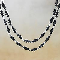 Onyx and hematite beaded strand necklace, 'Night Flash' - Onyx and Hematite Beaded Strand Necklace from Thailand
