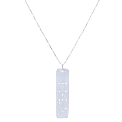 Sterling silver pendant necklace, 'Love Dots' - Love-Themed Braille Cutout Sterling Silver Pendant Necklace