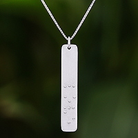 Sterling silver pendant necklace, 'Lovely Touch' - Love-Themed Braille Sterling Silver Pendant Necklace