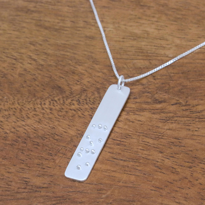 Sterling silver pendant necklace, 'Lovely Touch' - Love-Themed Braille Sterling Silver Pendant Necklace