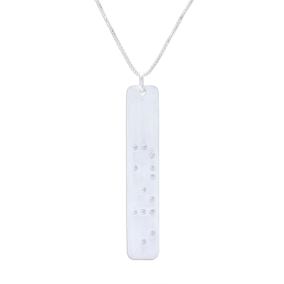 Sterling silver pendant necklace, 'Braille Smile' - Smile-Themed Braille Sterling Silver Pendant Necklace
