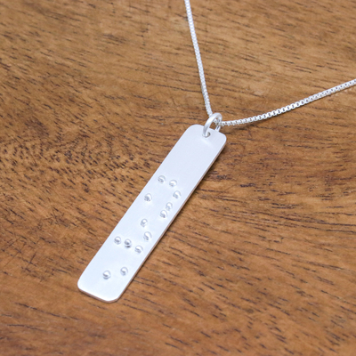 Sterling silver pendant necklace, 'Braille Smile' - Smile-Themed Braille Sterling Silver Pendant Necklace