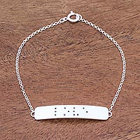 Sterling silver pendant bracelet, 'Love Dots' - Love-Themed Braille Cutout Sterling Silver Pendant Bracelet