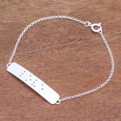 Sterling silver pendant bracelet, 'Love Dots' - Love-Themed Braille Cutout Sterling Silver Pendant Bracelet